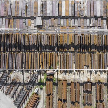Industrial storage place, view from above. Steel elements.