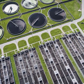 Aerial view of sewage treatment plant in Poland.