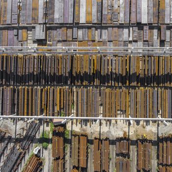 Industrial storage place, view from above. Steel elements.