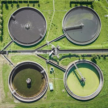 Aerial view of sewage treatment plant in Poland.