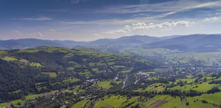 Mountain landcsape at summer time in south of Poland. View from above.