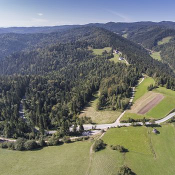 Mountain landcsape at summer time in south of Poland. View from above.Ochotnica gorna and dolna valley.