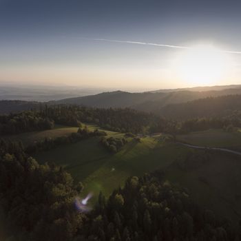 Mountain landcsape at summer time in south of Poland. View from above.