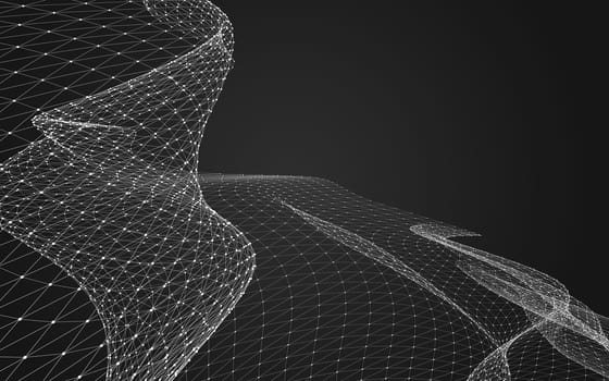 Abstract polygonal space low poly dark background with connecting dots and lines. Connection structure. 3d rendering