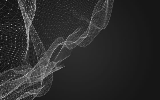 Abstract polygonal space low poly dark background with connecting dots and lines. Connection structure. 3d rendering