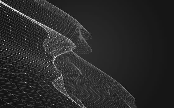 Abstract polygonal space low poly dark background with connecting dots and lines. Connection structure. 3d rendering