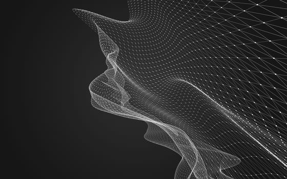 Abstract polygonal space low poly dark background with connecting dots and lines. Connection structure. 3d rendering