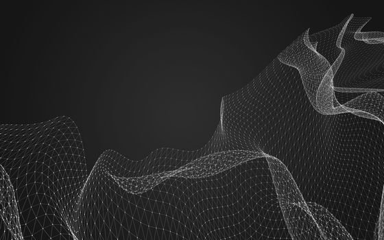 Abstract polygonal space low poly dark background with connecting dots and lines. Connection structure. 3d rendering