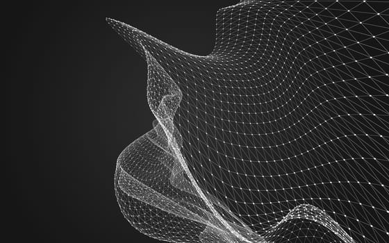 Abstract polygonal space low poly dark background with connecting dots and lines. Connection structure. 3d rendering