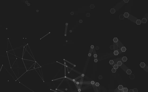 Abstract polygonal space low poly dark background with connecting dots and lines. Connection structure. 3d rendering