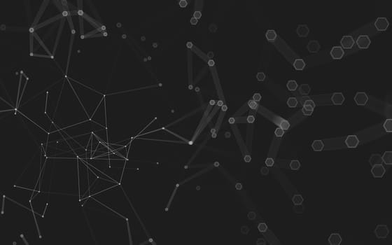 Abstract polygonal space low poly dark background with connecting dots and lines. Connection structure. 3d rendering