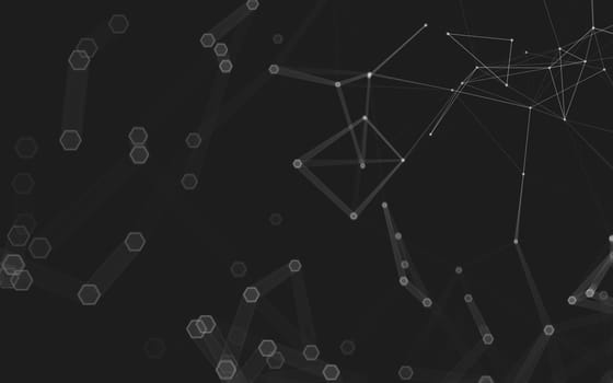 Abstract polygonal space low poly dark background with connecting dots and lines. Connection structure. 3d rendering