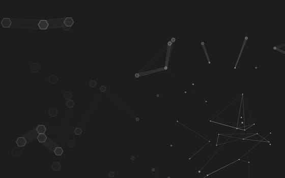 Abstract polygonal space low poly dark background with connecting dots and lines. Connection structure. 3d rendering