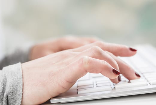 Female hands or woman office worker typing on the keyboard