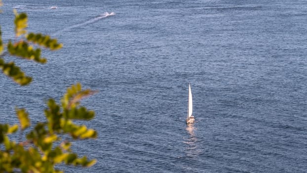 The sailing boat in the blue sea spring