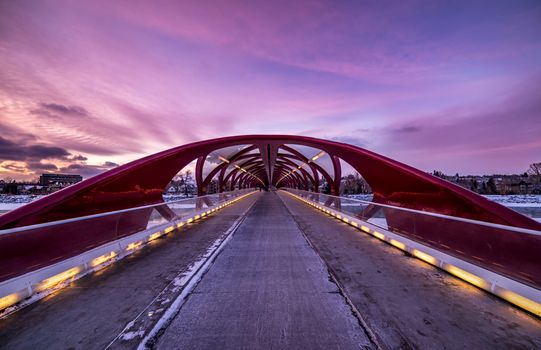 center view of peace bridge downtown calgary alberta winter