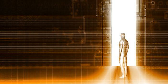Man Standing In Front of Technology Portal as Background