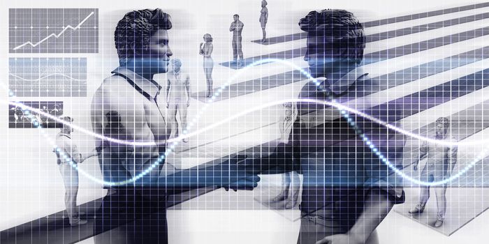 Business Handshake on Digital Technology Background Art