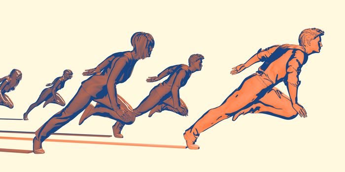 Business People Running as a Team with a Clear Winner
