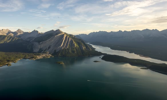 Beautiful view of lake from peak of mountain during summer