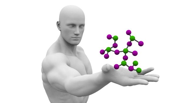 Chemistry Science with Man Looking at Molecular Formula