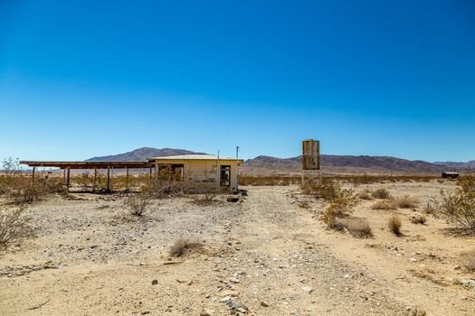 A small building sits abandoned along Highway 62 outside Twenty-Nine Palms, California.