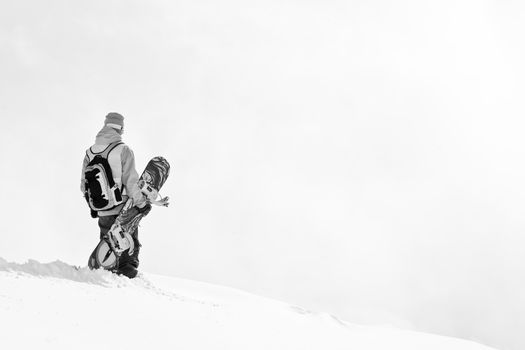 Freeriders on the top of the mountain in Georgia