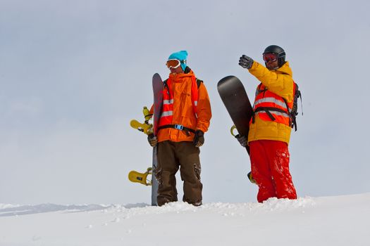 Freeriders on the top of the mountain in Georgia