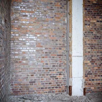 wide angle view of an old wall abandoned factory building