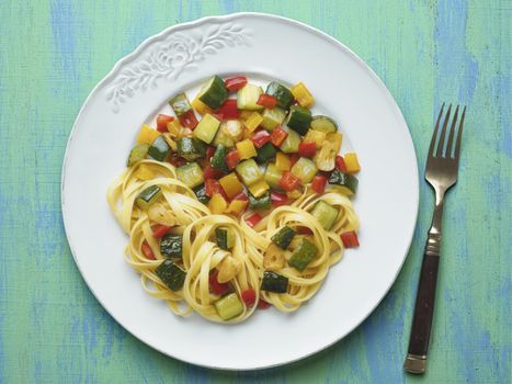 close up of rustic  healthy italian pasta primavera