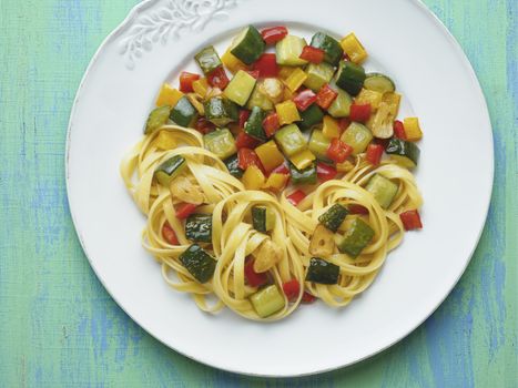 close up of rustic  healthy italian pasta primavera