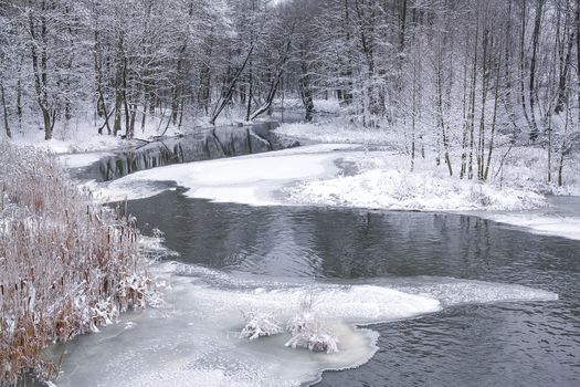 Winter landscape with small river