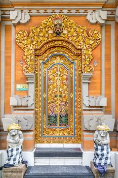The traditional wood door of a building at bali, indonesia