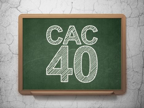 Stock market indexes concept: text CAC 40 on Green chalkboard on grunge wall background, 3D rendering