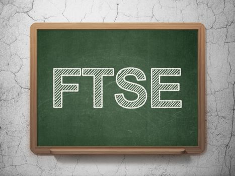 Stock market indexes concept: text FTSE on Green chalkboard on grunge wall background, 3D rendering