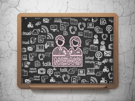 News concept: Chalk Pink Anchorman icon on School board background with  Hand Drawn News Icons, 3D Rendering