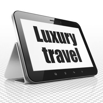 Vacation concept: Tablet Computer with black text Luxury Travel on display, 3D rendering