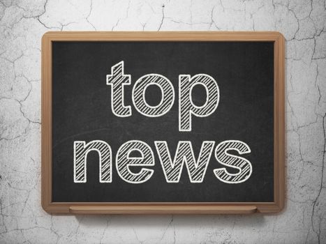News concept: text Top News on Black chalkboard on grunge wall background, 3D rendering