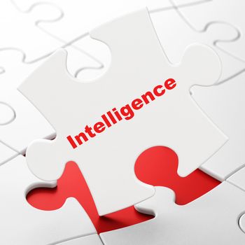 Learning concept: Intelligence on White puzzle pieces background, 3D rendering