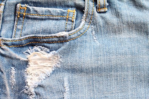 Fashion concept : Close up of women blue jeans detail with empty pocket