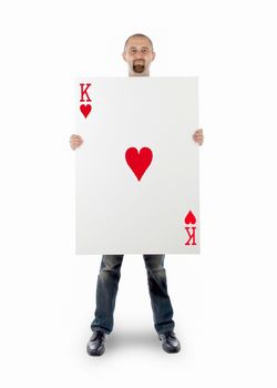 Businessman with large playing card - King of hearts