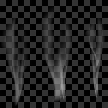 Smoke Set on Checkered Background. Delicate White Cigarette Smoke Waves on Transparent Background