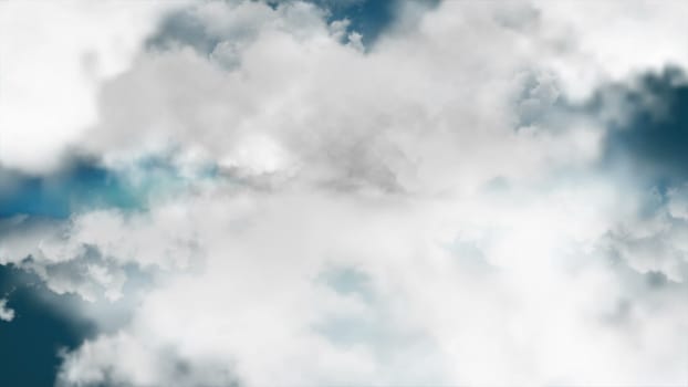 Flying through clouds. Computer graphic. 3D rendering