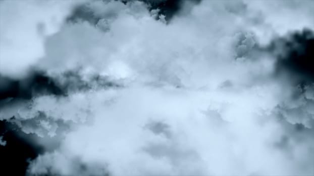 Flying through clouds. Computer graphic. 3D rendering