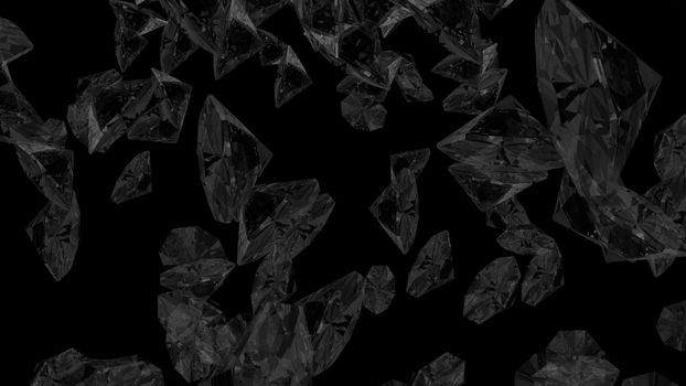 Abstract background with diamonds. Black backdrop. 3D rendering