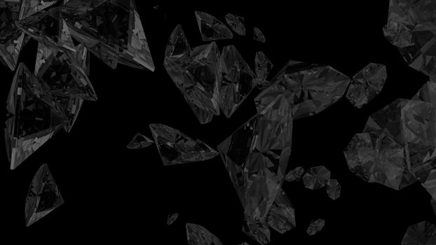 Abstract background with diamonds. Black backdrop. 3D rendering