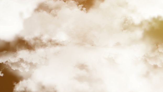 Flying through clouds. Computer graphic. 3D rendering