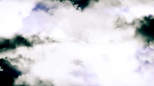 Flying through clouds. Computer graphic. 3D rendering