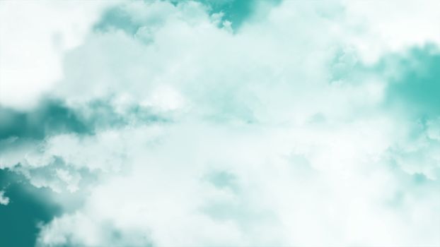 Flying through clouds. Computer graphic. 3D rendering