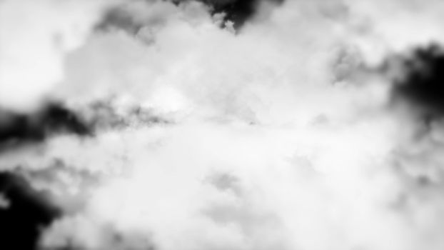 Flying through clouds. Computer graphic. 3D rendering